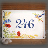 Numéro de maison émaillée décor coquelicots et mésanges