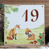 Numéro de rue émaillé décor Renards 15x15cm