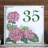 Street Number sign enamelled Pink Hydrangea decoration 6x6in