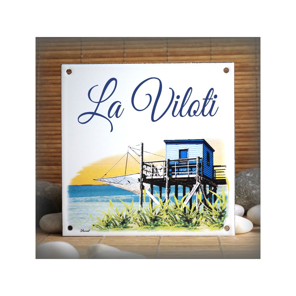 Plaque maison émaillée décor Carrelet 15x15cm