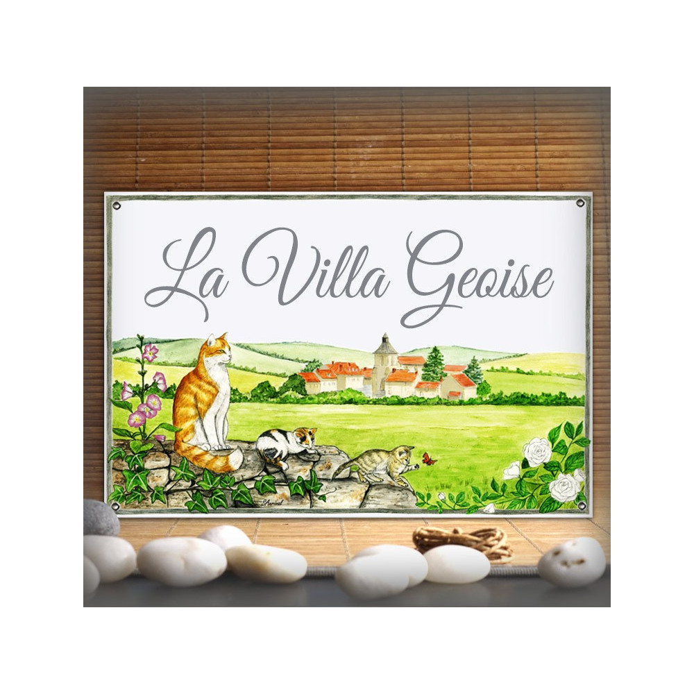 Enamel house plate Cats décor with your text customized