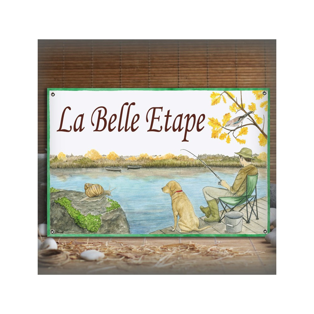Enamel house plate fisherman décor with your text customized