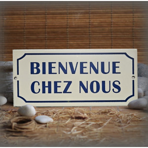 Plaque émaillée vintage "Bienvenue chez nous"