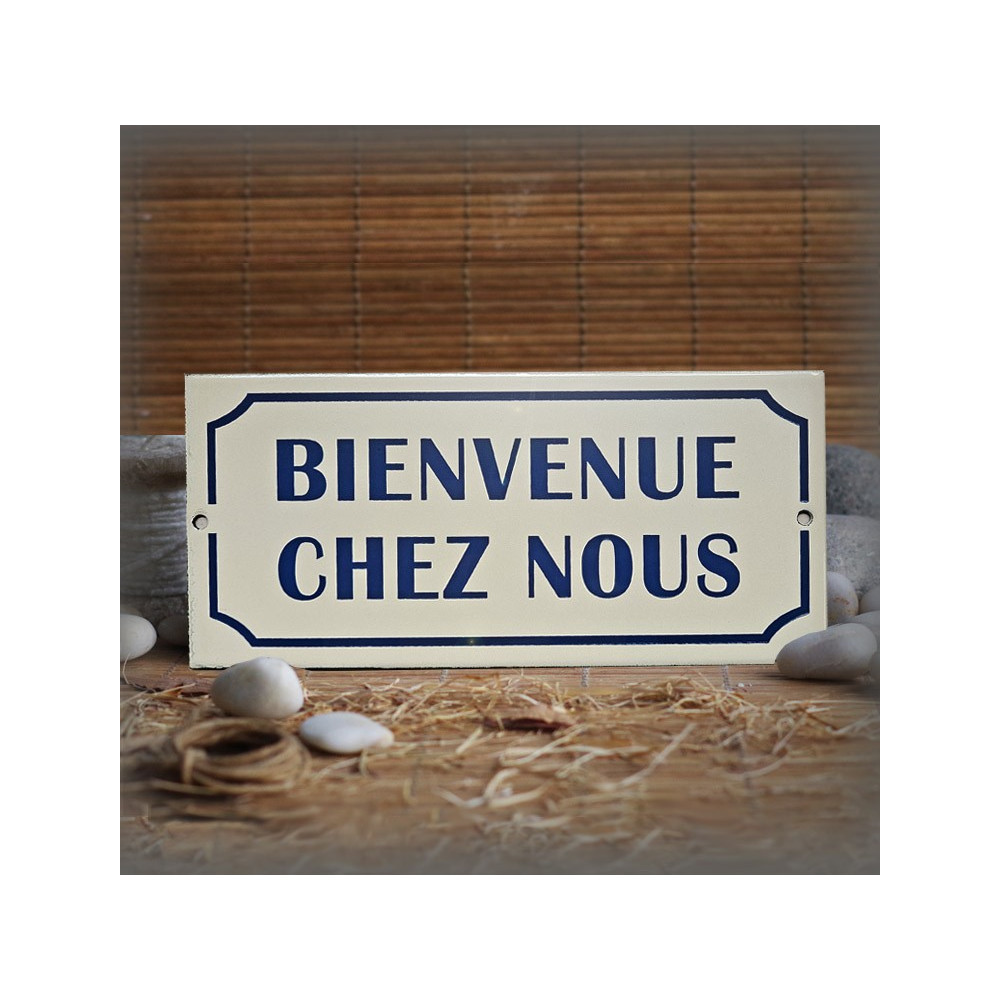 Plaque émaillée vintage "Bienvenue chez nous"