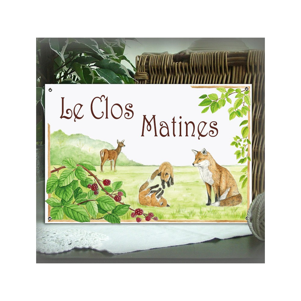 Enamelled House sign - Family fox design