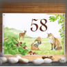 Numéro de maison émaillée décor Famille renard