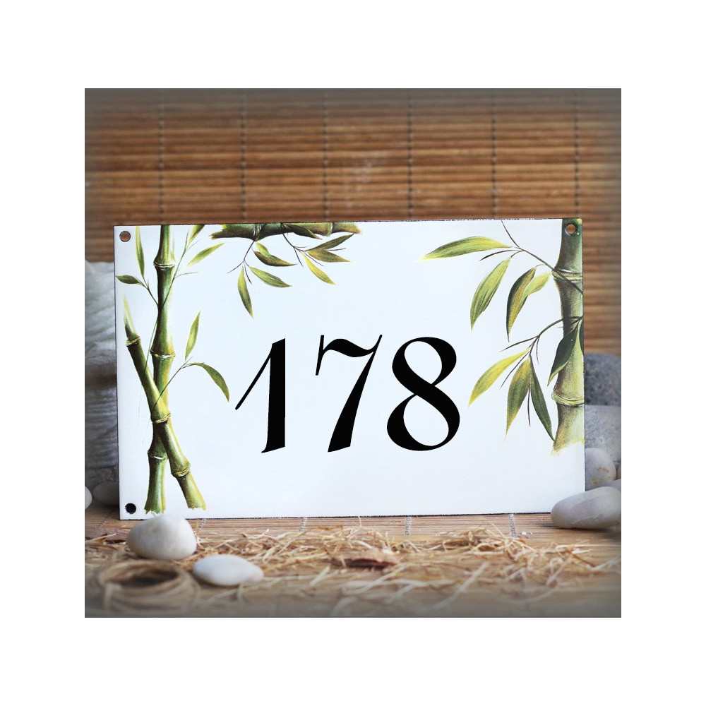 Numéro de maison émaillée décor Bambous