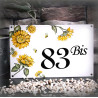 House number sign enamelled Sunflowers decoration