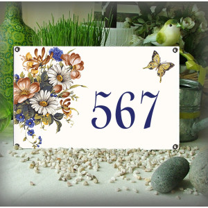 Numéro de maison émaillée décor Fleurs des prés