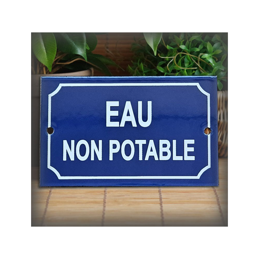 Plaque "eau non potable" émail bleu 16x10cm