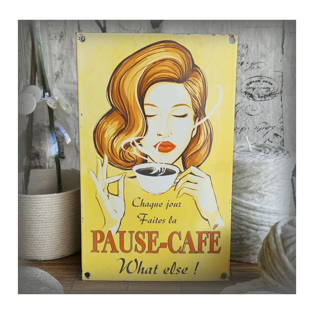 Plaque émaillée PAUSE-CAFE