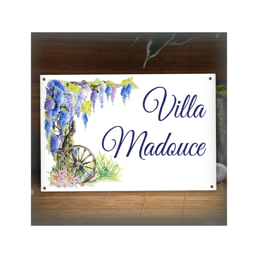 House name plate enamelled Wisteria wheel decoration