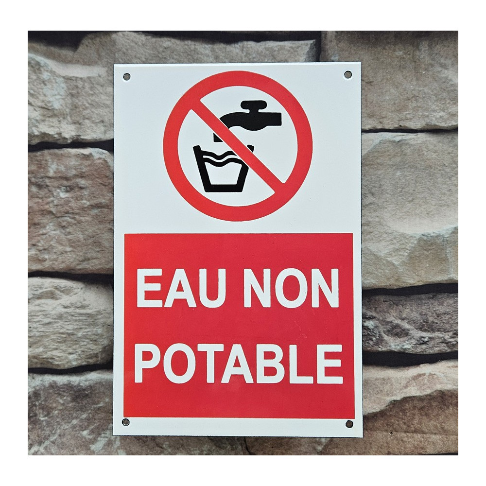 Plaque logo "eau non potable" émail blanc 23x14cm