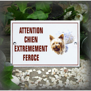 Plaque émaillée "yorkshire" Attention chien extrêmement féroce