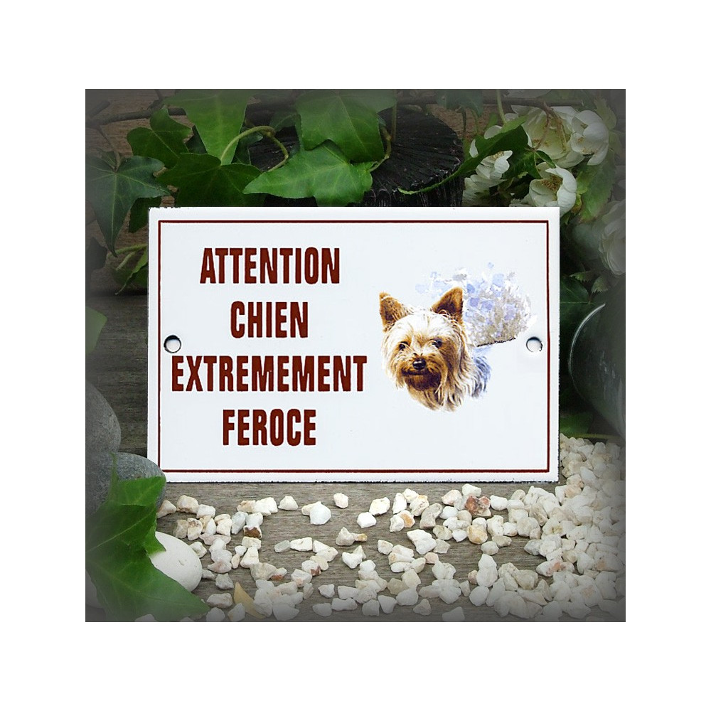Plaque émaillée "yorkshire" Attention chien extrêmement féroce