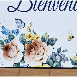 Bienvenue 23x14cm décor Fleurs du Jardin zoom