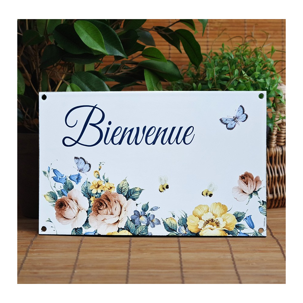 Bienvenue 23x14cm décor Fleurs du Jardin