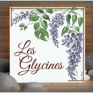Plaque maison émaillée décor Glycines 15x15cm