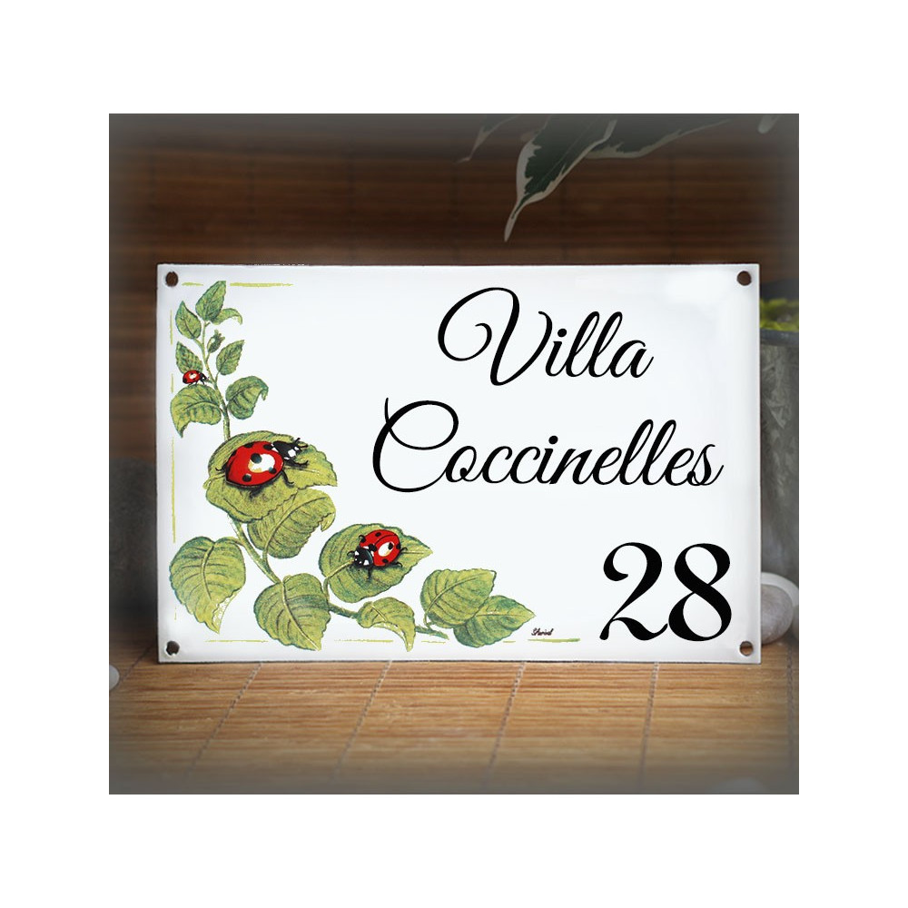 Plaque Maison émaillée décor Coccinelles