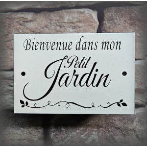 Plaque émaillée grès "Bienvenue dans mon petit Jardin"