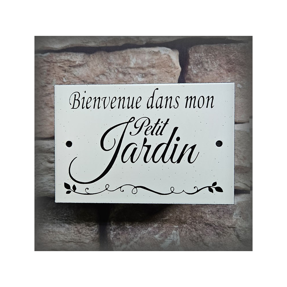 Plaque émaillée grès "Bienvenue dans mon petit Jardin"