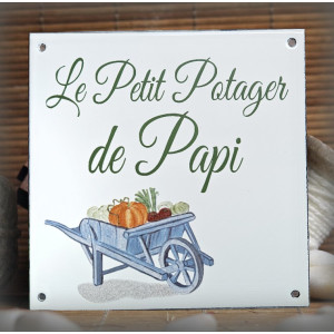 Plaque émaillée décorée - Le petit potager de Papi
