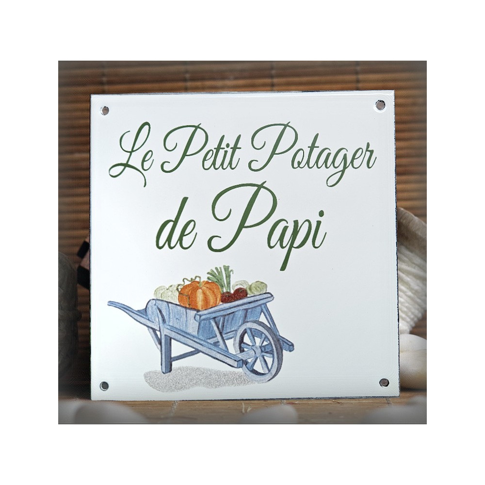 Plaque émaillée décorée - Le petit potager de Papi