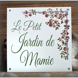 Plaque émaillée décorée - Le petit jardin de mamie