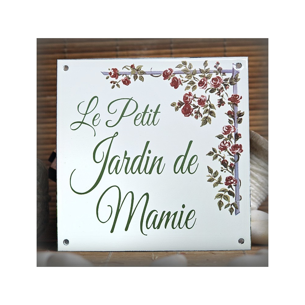 Plaque émaillée décorée - Le petit jardin de mamie
