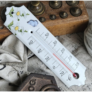 Thermomètre émail blanc 20cm décor pâquerettes PB