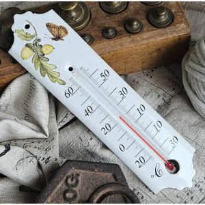 Thermomètre émail blanc 20cm décor chêne